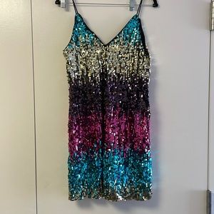 Multi colored sequined mini dress